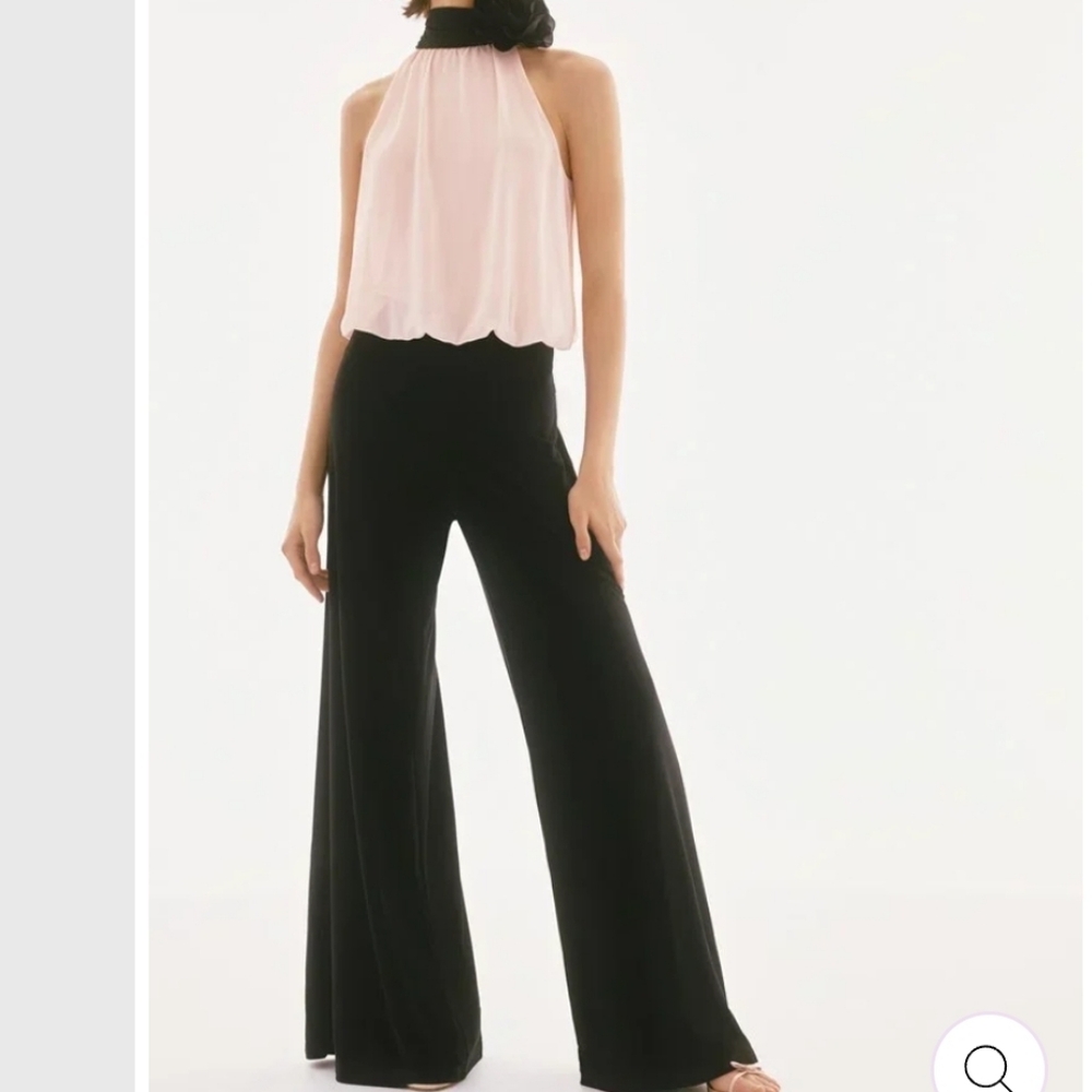 Joseph Ribkoff Pink and Black Wide-Leg Jumpsuit